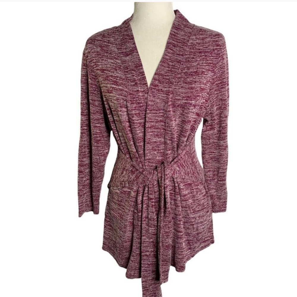 H by Halston Space Dye Tie Waist Cardigan Sweater